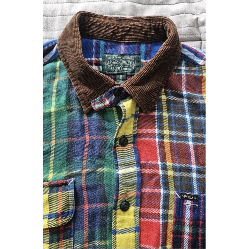 Polo Ralph Lauren Polo Country Patchwork Plaid Flannel Corduroy Shirt XL